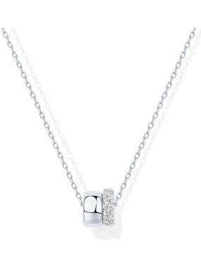 14K Gold Plated Pendant Necklace for Women, Sparkling CZ Rondelle Charm